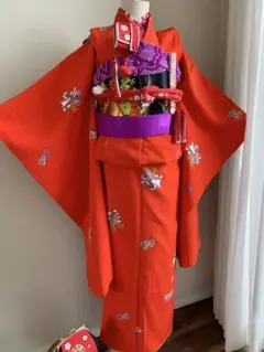 七五三に★かわいい緋色の7歳〜ジュニア向け小紋 七五三セット