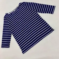 ボーダー柄 カットソー 七分袖 Tシャツ ネイビー×ホワイト ポリエステル混 M