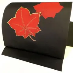 【和】10865o 着物 九寸名古屋帯 金駒刺繍 楓文様 お洒落