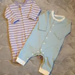 無印良品 ストライプ&無地ロンパース2点セット