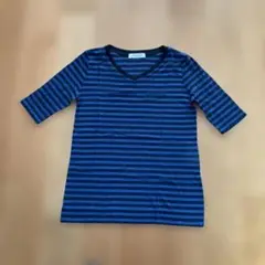 美品✨Mixing blue ストライプ Vネック Tシャツ 五分袖
