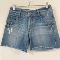 デニム ショートパンツ カットオフ ダメージ加工 【M】 ライトブルー