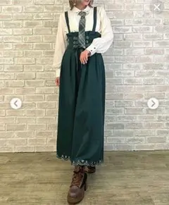 アクシーズファム トランプ刺繍サス付パンツ グリーン