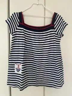ストライプオフショルダーシャツ 100%コットン