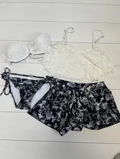 ホワイトレースビキニと花柄ショートパンツセット LL