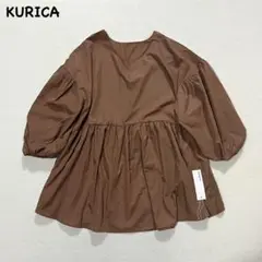 t1865 【クリカ】　バルーンスリーブブラウス　長袖　茶色　カジュアル