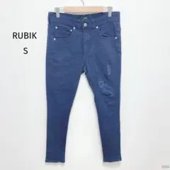 ルービック|メンズ•ストレッチスキニーパンツ【S】ダメージ加工 小さいサイズ 紺