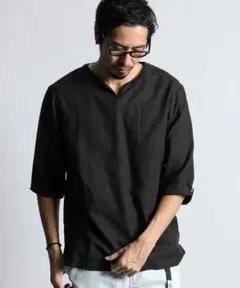 サステナブル エコ ニュアンスカラー キーネックシャツ XL