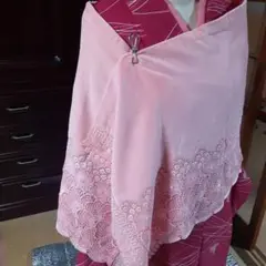 ショール サーモンピンクにレース