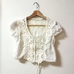 ハンドメイド　ホワイト レース付きレースボタンボレロ