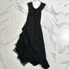 入手困難✨ エルマンノシェルビーノ シルク100% ロングワンピース 変形 黒色