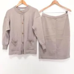 セットアップ XL ニット カーディガン スカート ピンクベージュ ウール 冬