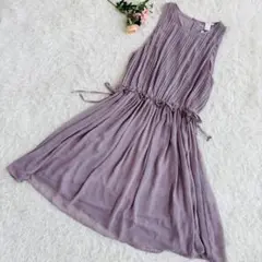 H&M ノースリーブプリーツワンピース パープル L相当（722）