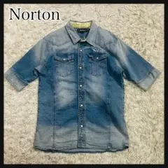 Norton ノートン　デニム半袖シャツ　刺繍　XL