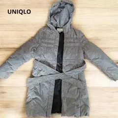【美品】UNIQLO キッズ チェック柄 フード付きダウンコート 150