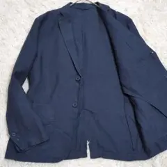 美品 無印良品 MUJI ヘンプ100% アンコン ジャケット ネイビー M