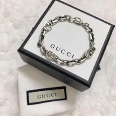 【付属品完備】グッチ ブレスレット インターロッキング シルバー 17号 男女可