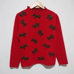 NATAL ニット トップス 犬 レッド Mサイズ 総柄 ドッグ 可愛い