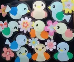 カラフルな鳥と花の紙製キャラクター18個セット