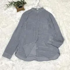 GU【S】シャツ ストライプ バンドカラー 長袖 オフィス小さいサイズ