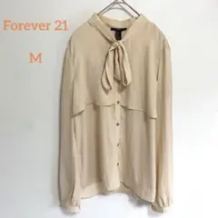 FOREVER21ブラウス リボンタイベージュMサイズ 長袖 オフィスカジュアル