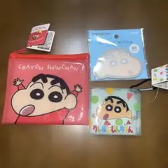 クレヨンしんちゃん ミニフラットポーチ　カラビナ付きポーチ　付箋