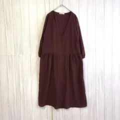 ショコラフィーネロブ　シャツブラウス　【F】 ロング丈　七分袖　おでかけ