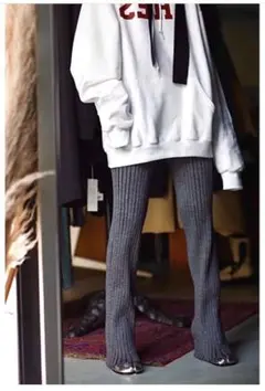 HYKE / WIDE RIBBED PANTS (GRAY )