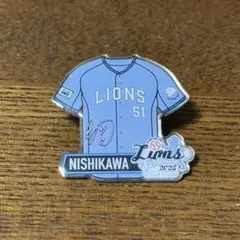 埼玉西武ライオンズ　サマーブルーピンバッチ　西川愛也　レア　サインデザイン