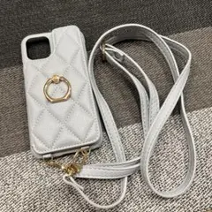 キルティング iPhone11Proケース ブルー ストラップ付き