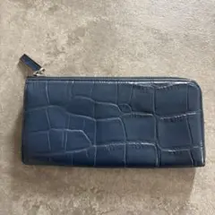 COMME CA DU MODE❤︎長財布　ネイビー　クロコ型押し　牛革