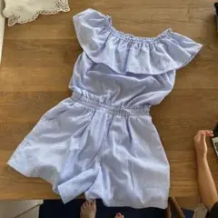 美品⭐︎lovetoxic ラブトキシック　水色ストライプショートオール　160