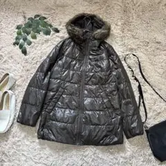 6610✾ユニクロ✾ダウンコート【M】カーキ/ロングジャケット/軽量/フード