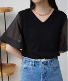 AZUL BY MOUSSY 美品 シースルー半袖ニット 黒