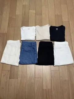 美品ユニクロ　クルーネックT(半袖) XL 3枚セットレギンスパンツ　4本セット
