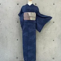 正絹 上質な小紋 ちりめん 青系 袷