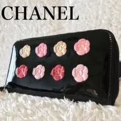 CHANEL シャネル 財布 カメリア エナメル ブラック シルバー ココマーク