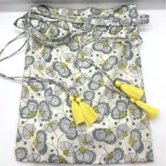 ▽ BUNON 巾着 シルク ショルダーバッグ イエロー グリーン