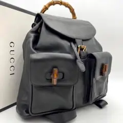 美品✨GUCCI バンブー レザー リュック ダブルポケット ブラック