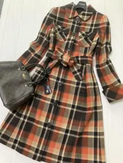 美品 バーバリー ロンドン コート チェック オレンジ