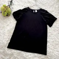 ミーンヌナ　カットソー　(M)　黒　半袖　Tシャツ　大人可愛い　カジュアル　無地