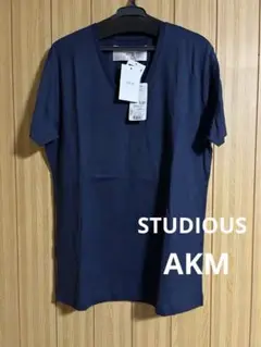 STUDIOUS AKM スーピマコットンVネックTシャツ　ネイビー　L
