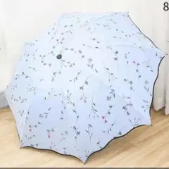 花柄 晴雨兼用 折りたたみ傘 水色 ブルー UPF50 紫外線カット 超撥水