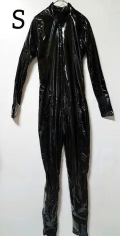 黒 ラバーキャットコスプレ風全身スーツS