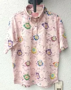 【新品】ぽろゆし 紅型 かりゆしウェア 花柄ポロシャツ LL ピンク