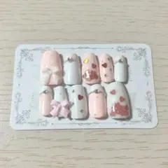 ネイルチップ ガーリー ハート ハンドメイド ラメ リボン