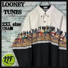 ルーニーテューンズ USA製 キャラ集結 長袖 ウエスタンシャツ2XL 4953