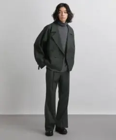 HARE セットアップ TWフラシショートトレンチブルゾン グリーン