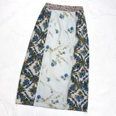 【美品】45R　BADOU-R　パッチワークスカート　インディゴ　花　ペイズリー ❣️45rバンダナパッチワークのスカート(再び・インディゴ