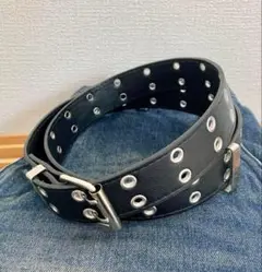新品 ベルト ダブルピン 黒 Y2K ダブルハトメ 男女兼用 アイレット